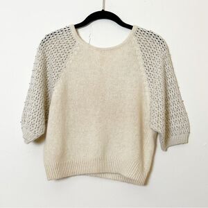 FaBE Vintage Ramie Angora Lambswool Blend Embellished Sleeve Cropped Sweater, MD